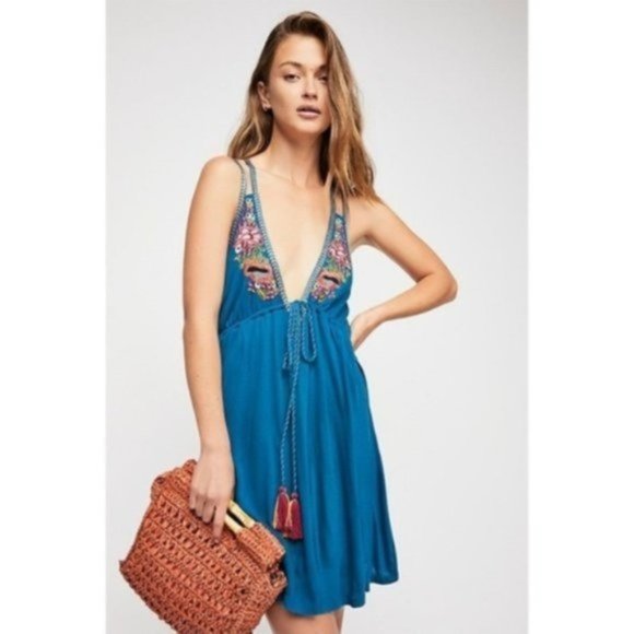Free People Lovers Cove Mini Dress, Aqua - Picture 1 of 4